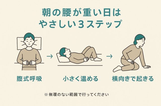 朝の腰の重さをやわらげたい人向けの3ステップ要約（腹式呼吸・小さな温め・横向き起き）