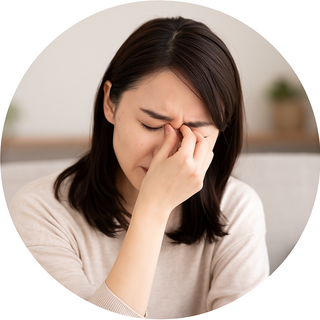 ストレートネックによる目の疲れと集中力低下に悩む日本人女性のイメージ写真