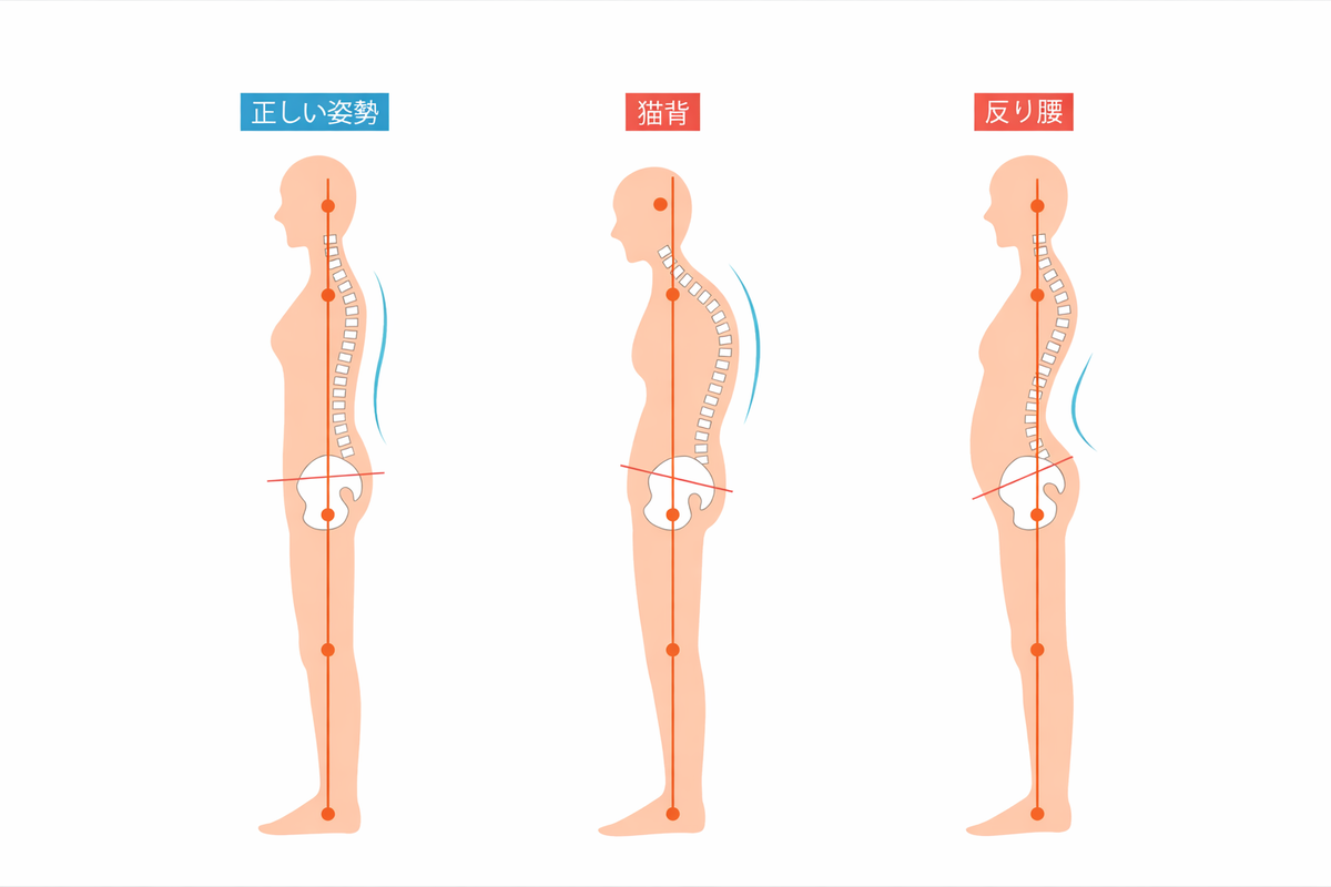 正常・猫背・反り腰のイラスト